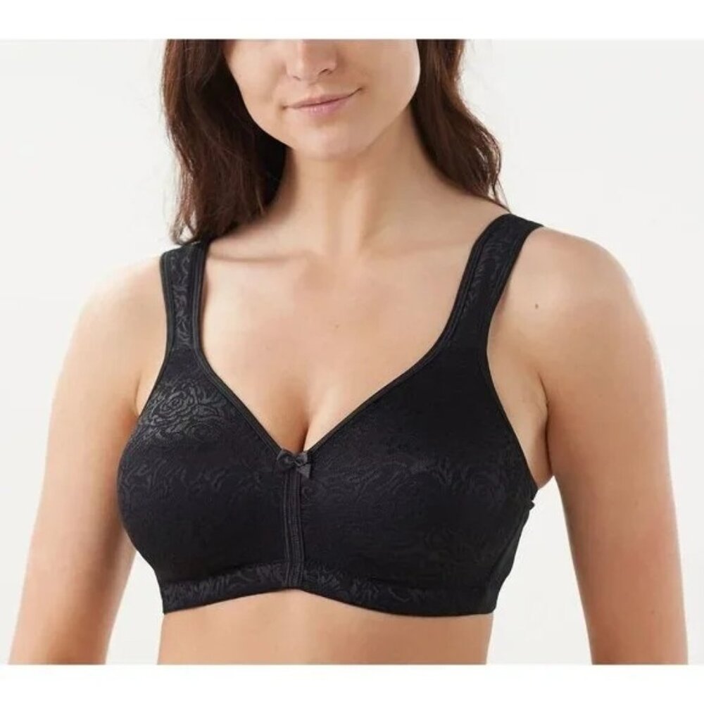 Breezies Wild Rose Seamless Wire Free Support Bra Womens 36B Black Intimate NEW